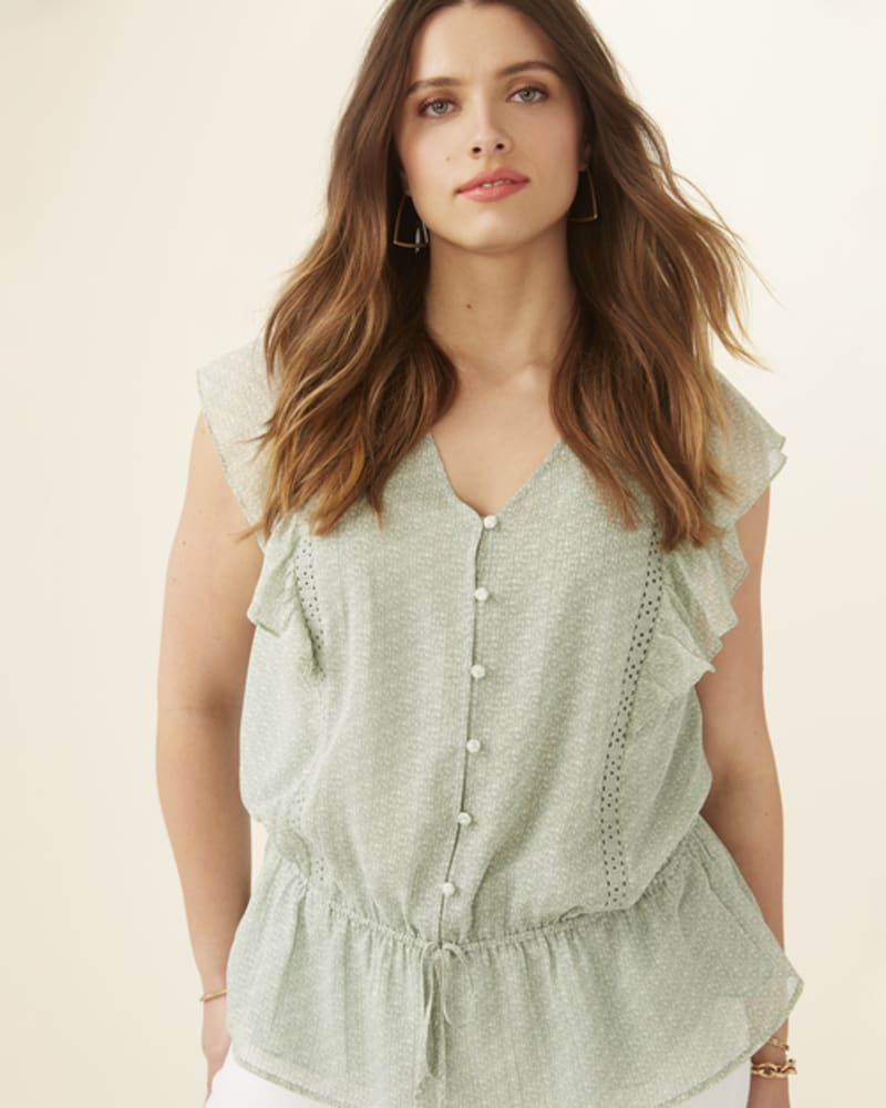 Front of a model wearing a size 0X Emma Short Sleeve Blouse in L998N MINT by Daniel Rainn. | dia_product_style_image_id:254966
